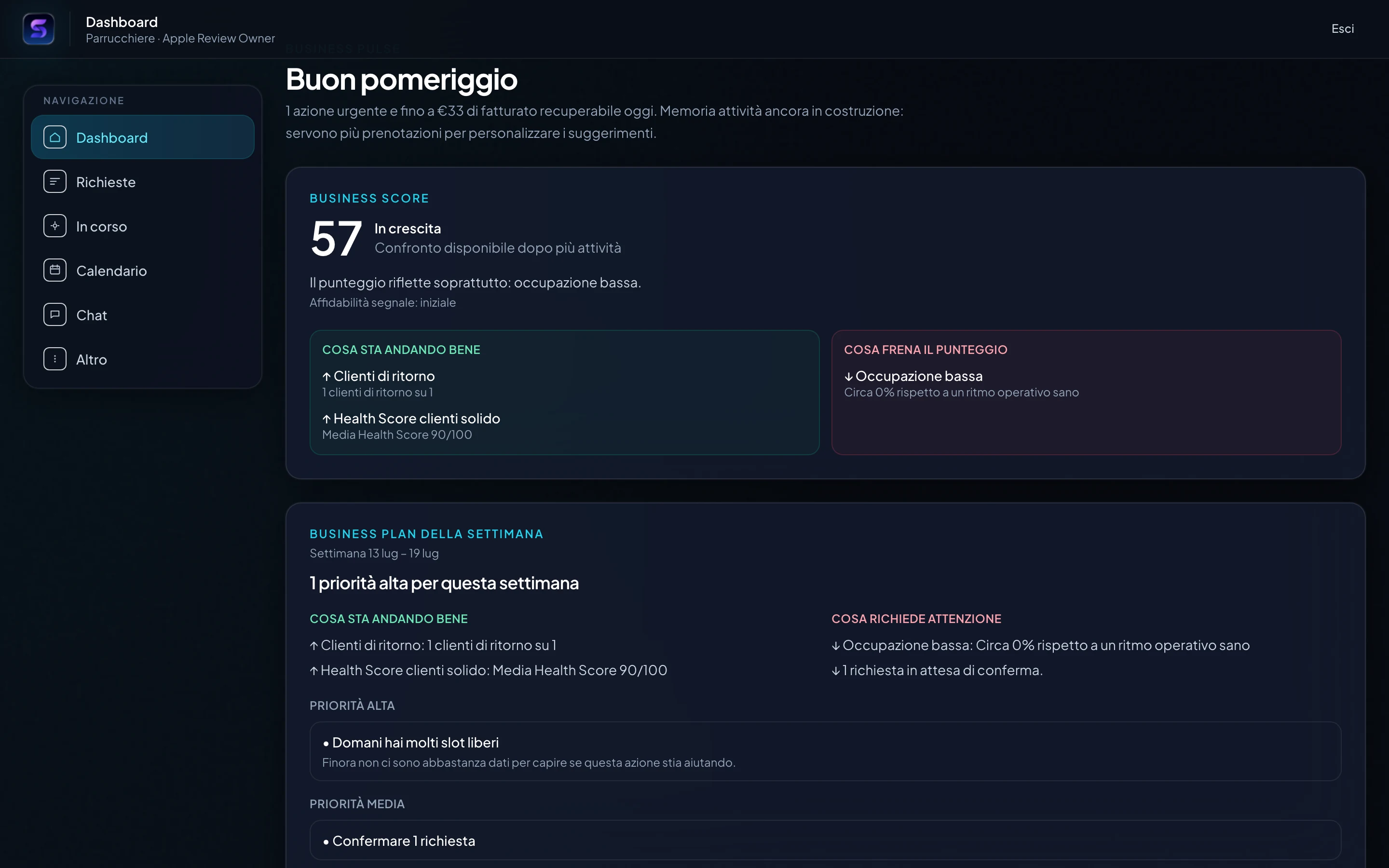 Business Score con driver positivi e freni