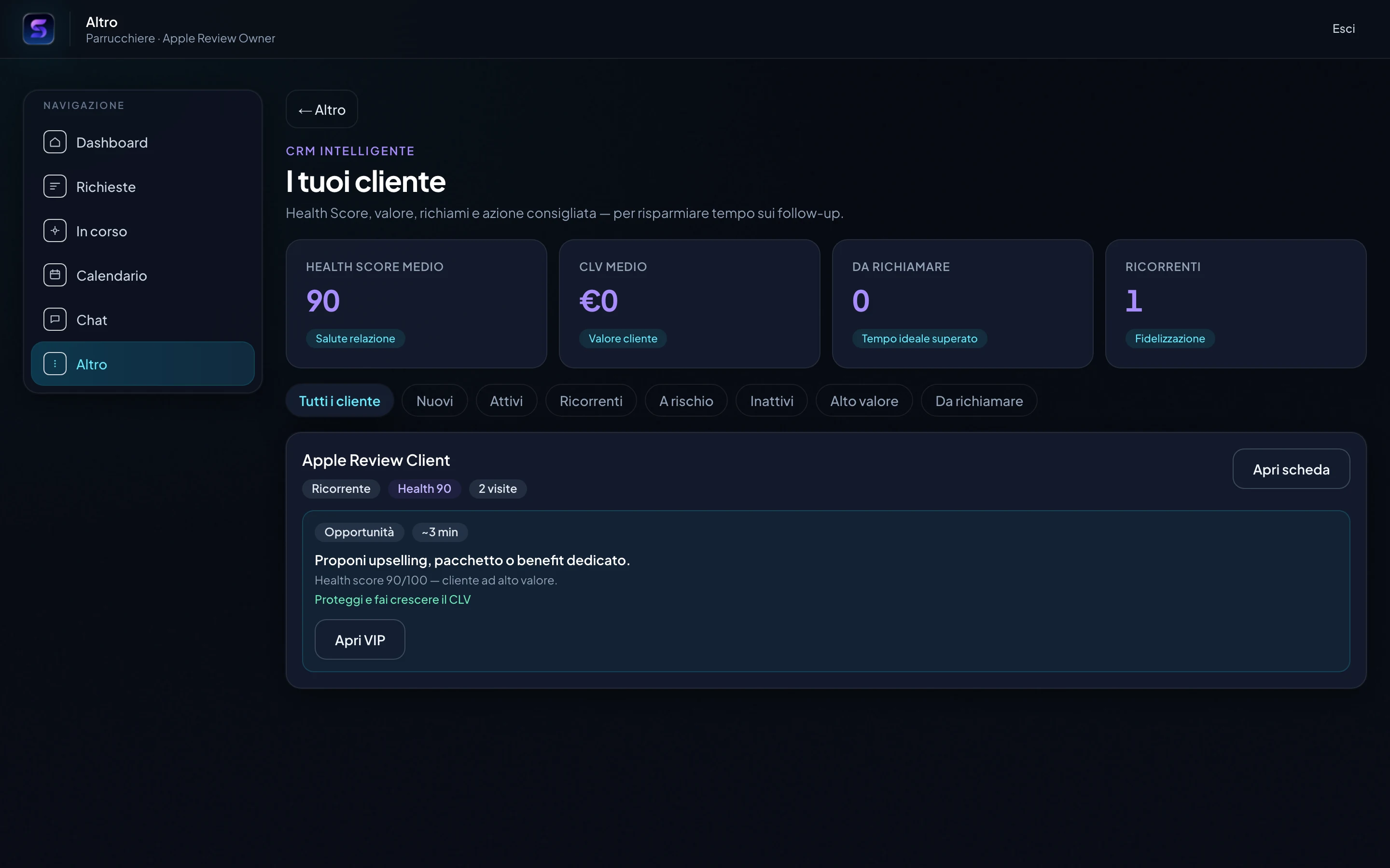 CRM con relazioni e richiami