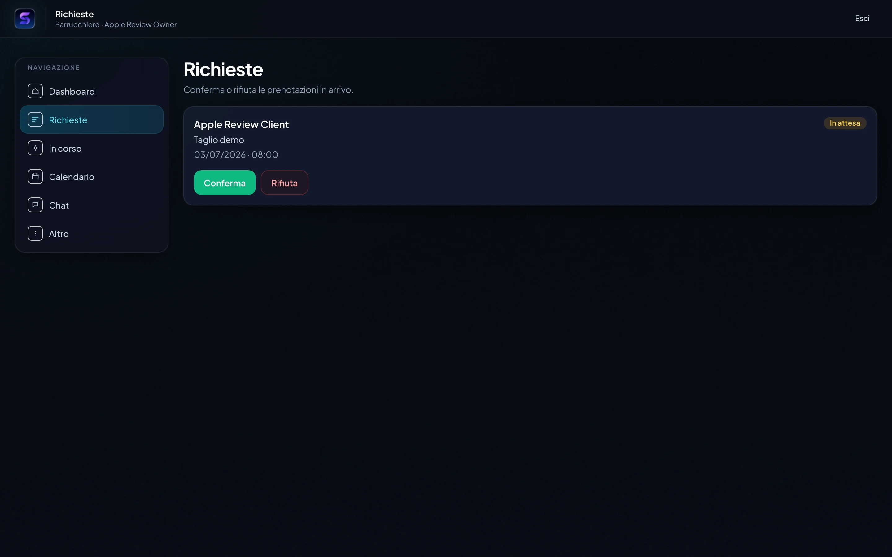 Richieste in arrivo nel gestionale Slotiva